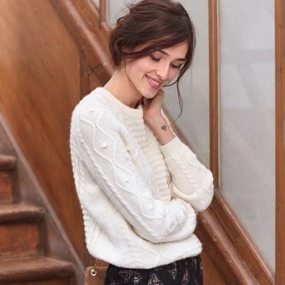 Sezane Sweaters - Sezane Kurt Cable Knit Bobble Sweater in White XS